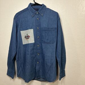 Vintage Amrav Denim Button Up Shirt Long Sleeve Embroidered Native American TP